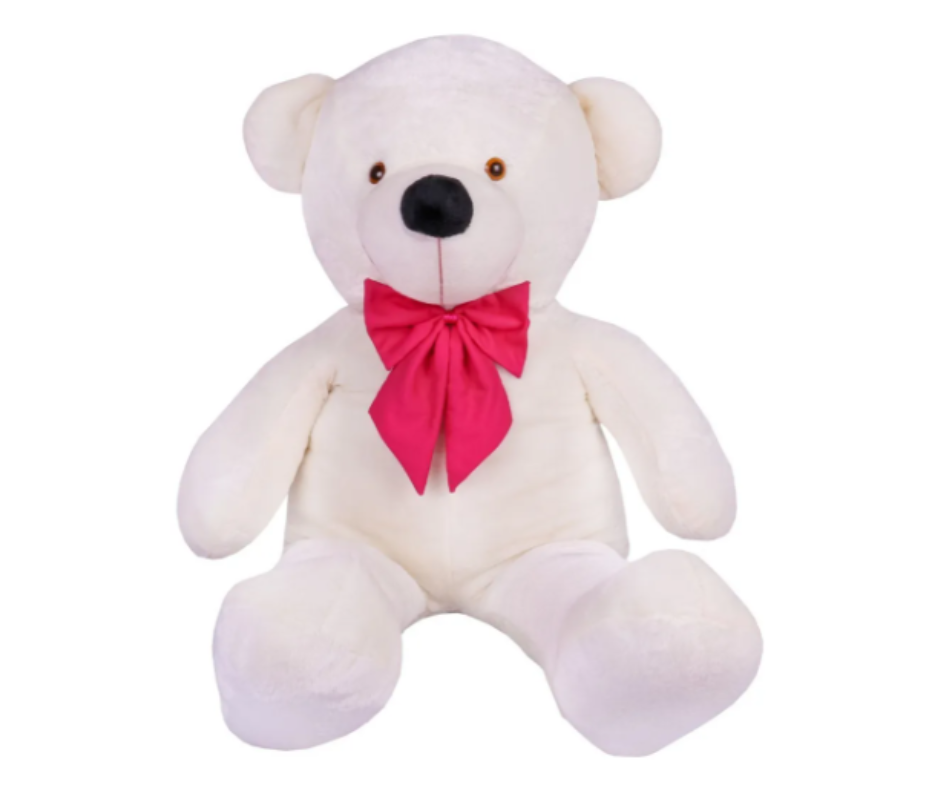 Urso De Pelúcia Gigante Teddy - Grande - Laço Personalizado Cor Baunilha/Laço Pink