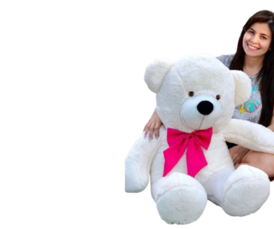 Urso De Pelúcia Gigante Teddy - Grande - Laço Personalizado Cor Baunilha/Laço Pink - Imagem 4