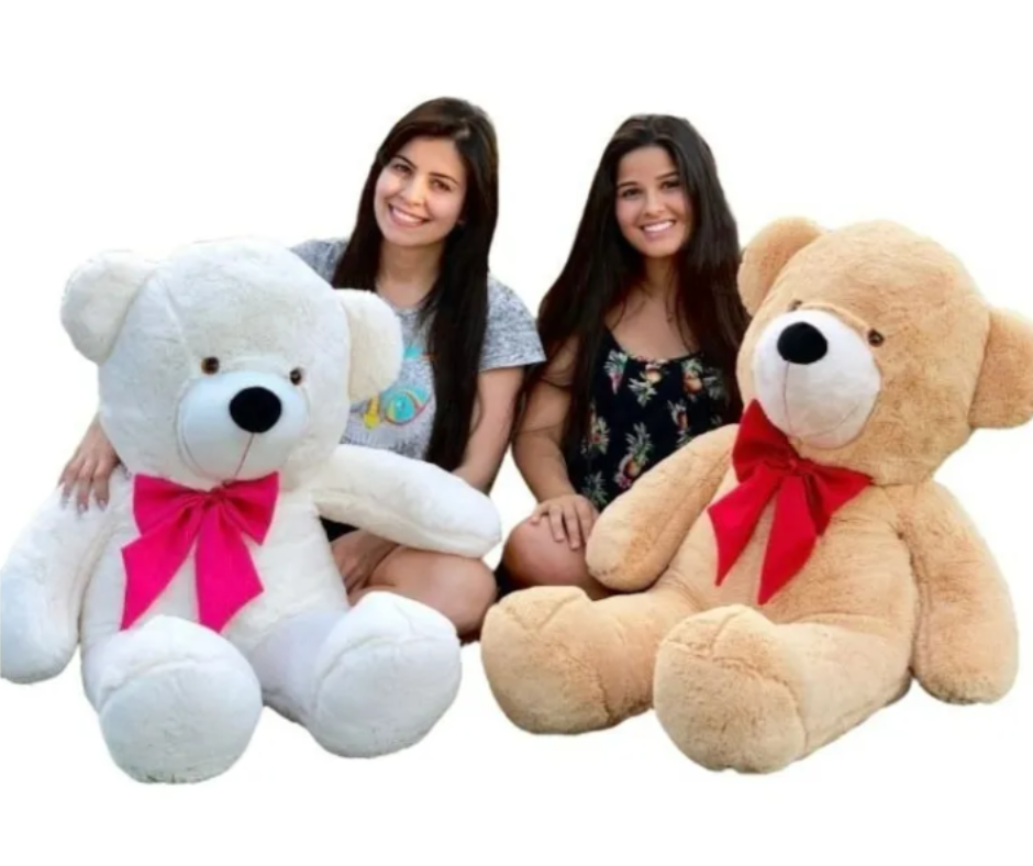 Urso De Pelúcia Gigante Teddy - Grande - Laço Personalizado Cor Baunilha/Laço Pink - Imagem 5