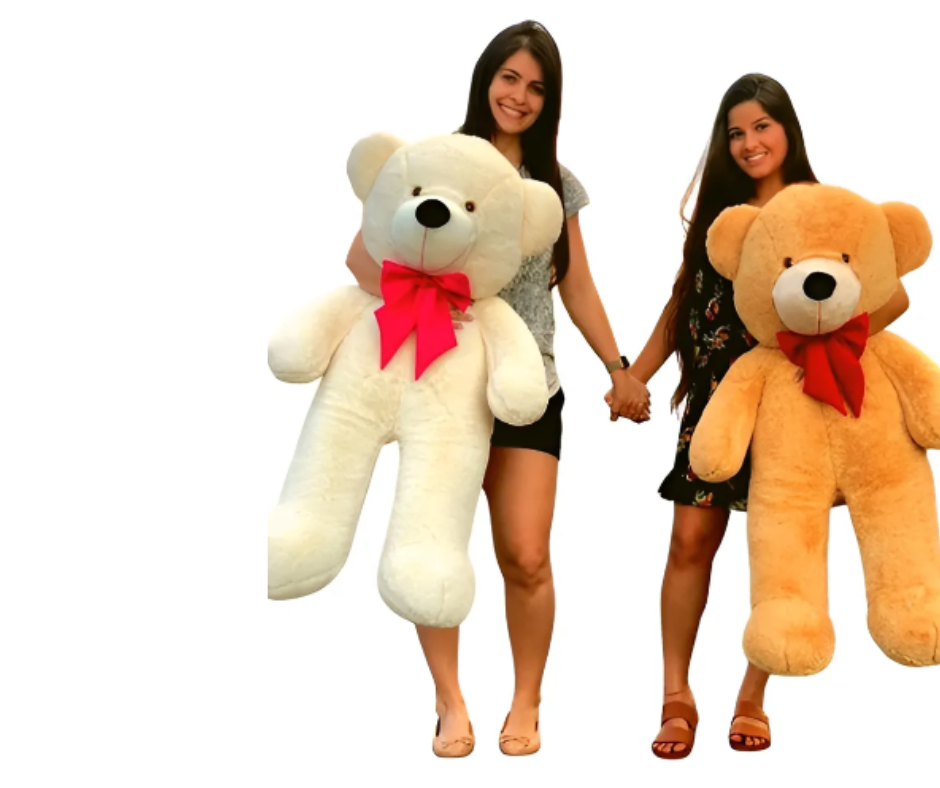 Urso De Pelúcia Gigante Teddy - Grande - Laço Personalizado Cor Baunilha/Laço Pink - Imagem 6